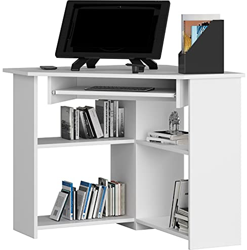 AKORD Schreibtisch L Form | ecktisch | Eck Schreibtisch für Home Office | Einfache Montage | 80x74x80 cm | Elegantes funktionales Design | 16 mm laminierte Platte | Farbe Weiß Weiß
