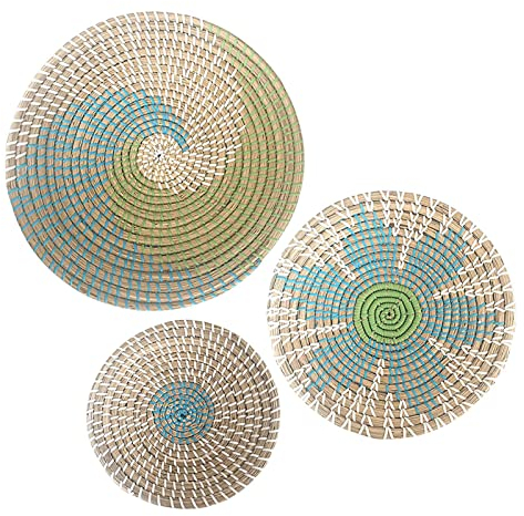 Decorazione da Parete in Cesto Intrecciato, 3 Cestini Rotondi Artistici in Marina, Decorazioni per La Casa Boho in Rattan di Vimini Arte da Parete Unica per Camera da Letto, Cucina E Soggiorno