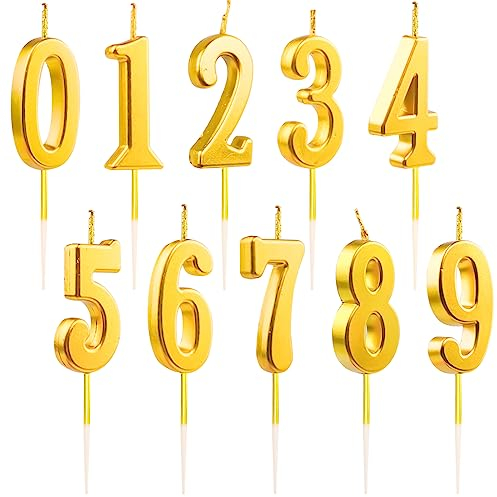 10 Stück Geburtstagskerzen für Torte, Gold Geburtstagskerzen Zahlen 0 9, Zahlenkerze für Torte, Wunderkerzen Zahlen für kinder Geburtstag Party Hochzeit Jahrestag Abschlussfeier Feier