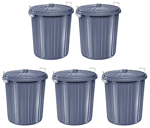 helit H2405883-5 - Cestino per rifiuti the big boy 73 litri, 5 pezzi, grigio, con coperchio e maniglia