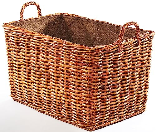 Holztrage Holzkorb für Kaminholz - Rattan Lacak mit abnehmbarem Leinenstoff