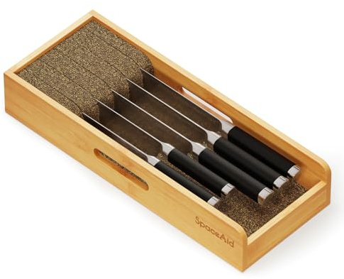 SpaceAid Knife Drawer Organizer Bamboo Insert Dock, Kitchen Steak Knives Holder Organizers Block for Drawer in Storage Organization (Small)