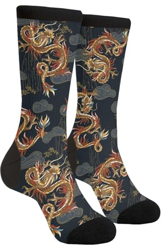 LUMANSITTER Chinese Japanese Traditional Dragon Art Dragons Novelty Fun Crew Socks Fashion Comfortable Men And Women Crazy Dress Socks