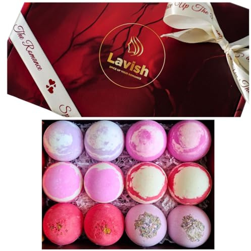LAVISH Luxury Bath Bombs for Women – Deluxe Romantic Gift Set, 12 x 120g Floral Bath Bombs with Essential Oils, Shea Butter, Vegan & Cruelty-Free, Perfect Spa Gift for Couples & Valentine's Day