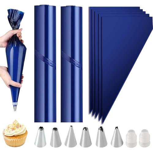 DXLing 100 PCS Poche à Douille Jetables de 52cm Extra Larges Poches Douilles à Pâtisserie avec 6 Douille Patisserie en Acier Inoxydable et 2 Convertisseur pour Décoration de Biscuits Gâteaux Cupcakes