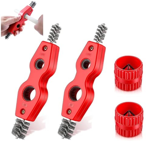 Lot de 4 nettoyeurs de tuyaux, 2 cure-tuyaux en cuivre et 2 alésoirs, outil d'ébavurage 4 en 1, nettoyeur de tuyaux pour perceuse en cuivre et PVC
