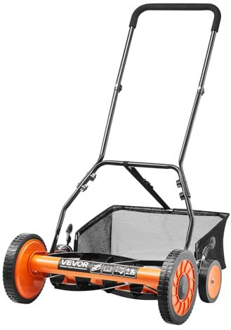 VEVOR Push Reel Lawn Mower 18 inch, 5 Blades Manual Push Mower No Motor, 1.37-2.44 in Adjustable Cutting Height, Walk-Behind Lawn Mowers with Grass Catcher Bag for Green Lawns, Driveways, Courtyards