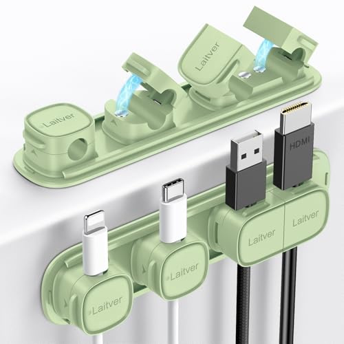 Cable Clips Holders - Laitver 6 Pack [Magnetic Buckle 1s Open/Lock] Cable Tidy Cord Organiser Management, No-Residue Strong Adhesive Desk Wire Charging Cords Keeper for Home, Office- Cyan