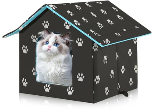 Maison pour chat pour l'extérieur, 40 x 20 x 10 cm, résistante à l'hiver, imperméable, résistante aux intempéries, avec coussin en peluche amovible, chaude et coupe-vent, pour chats et petits animaux