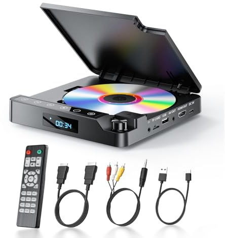 Desobry DVD Player for TV 1080P, Multi region free dvd player HDMI/AV output and USB/TF Card input, with cables and remote control, Mini DVD/CD Player for children/elderly/family