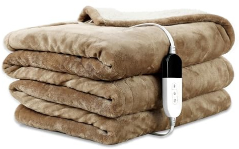 COZYTY Heated Blanket 150 x 200 cm, Machine Washable Electric Throw, Linen | Sherpa & Flannel Electric Blanket 6 Heat Settings & 10-Hour Auto-Off Timer, Overheat Protection, UKCA Certified