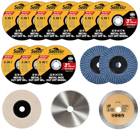 Sbestily 76mm Cutting Discs, 15 PCS Angle Grinder Discs Cutting Disc for 10mm Bore Grinder with Circular Saws Blades for Cutting Metal Stone Wood Plastic Grinding