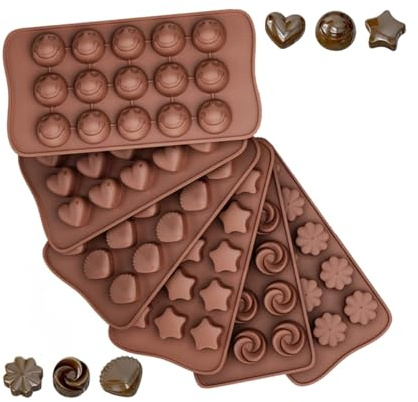 Uppsättning av 6 livsmedelsgodkänd silikonform chokladform för choklad, rosor och hjärtan – bakform för gör-det-själv-choklad, fondant, isbitar, kakor och dekoration