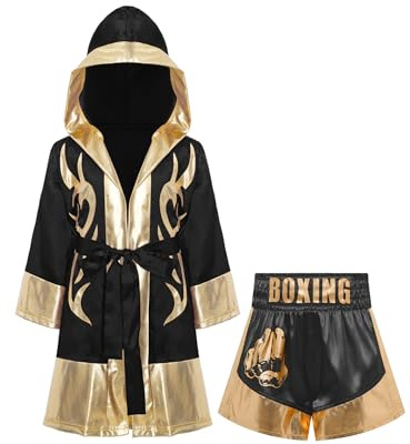 Sxiwei Jungen Barns Kampsport Cosplay Set Boxningsrock Med Shorts För Karnevalstematiska Fester Svart guld 13-14 år