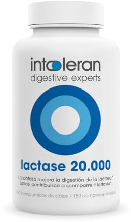 Intoleran Lattasi 20.000-150 Compresse divisibili | Enzima Lattasi per l'Intolleranza al Lattosio | Dose più alta | Vegano | Low FODMAP