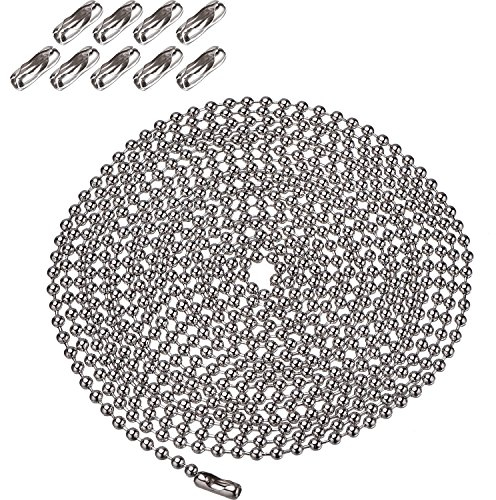 Rallonge de chaîne de perles de 3,2 mm de diamètre avec prise, chaîne à rouleaux de perles de 10 pieds avec 10 connecteurs assortis (argenté)