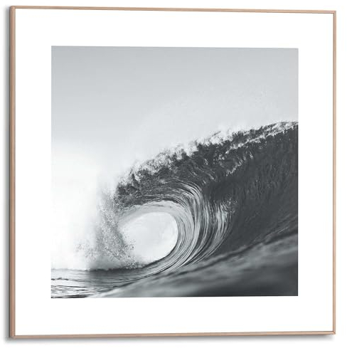 REINDERS Gerahmtes Bild, Welle, Wohnzimmer, Meer, Deko aesthetic, Bilder, Wanddeko, Room Decor, Holz, Mehrfarbig, 50 x 50 cm