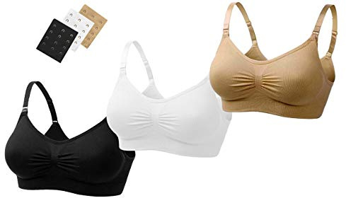 UtopyaUK 3 Pack Seamless Nursing Bras for Women - Wireless Maternity Drop Down Clip Cups for Easy Breastfeeding - Soft Stretch Padded Comfort - Adjustable Straps with Free Bra Extenders M