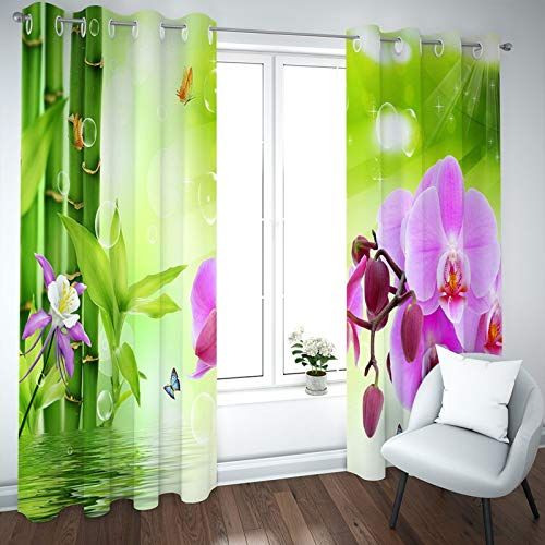BATOHOME Gardinen Und Rollos, Vorhänge Wohnzimmer Gemustert Orchidee Fenster Vorhänge Bad, Lichtdichte Vorhänge Kinder (2PCS x H43 x B84)