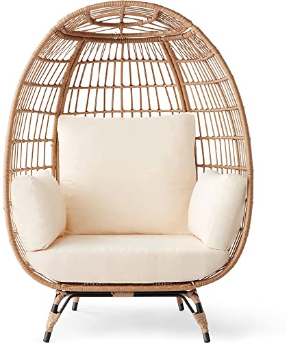 Best Choice Products Wicker Egg Chair, Oversized Indoor Outdoor Lounger for Patio, Backyard, Living Room w/ 4 Cushions, Steel Frame, 440lb Capacity - Ivory