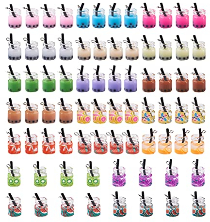 Craftdady Lot de 76 mini perles en résine en forme de bouteille de thé avec pendentif en forme de bouteille de lait et de thé