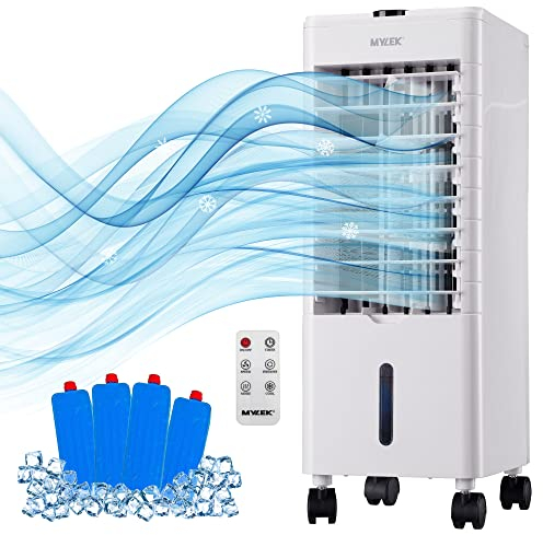 MYLEK Portable Air Cooler 4L - 6 Operational Modes, 3 Fan & 3 Wind Speeds, LED Display, Powerful Evaporative Humidifier Air Purifier, 4 Ice Packs, Timer & Automatic Oscillation (MY100AR)