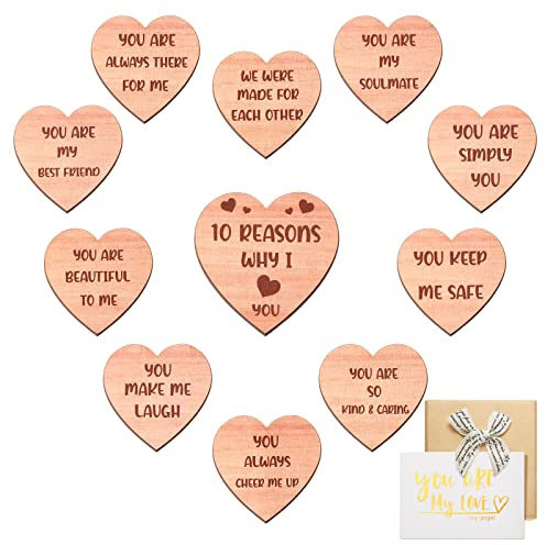 Queekay 10 Reasons Why I Love You Hearts Wooden Set Romantic Love You Gifts for Her Him Elegant Bow Gift Boxes Card for Valentines Wedding Anniversary Birthday Favor