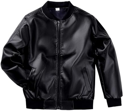 TLAENSON Boys Leather Jackets For Toddler Kids Faux Motorcycle PU Leather Coats 50s 80s Bomber Tops Black Size 160/11-12 Years
