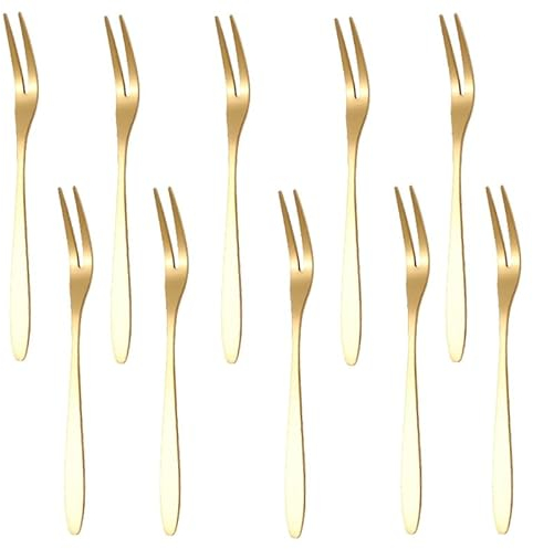 10 Pezzi Dorata Forchettine Da Dolce Torta Frutta Insalata Dessert Inox Forchetta D'Oro Per Banchetti Gelato Bistecca Barbecue Cucina Festa Matrimonio Decorazione Lunghezza 13cm