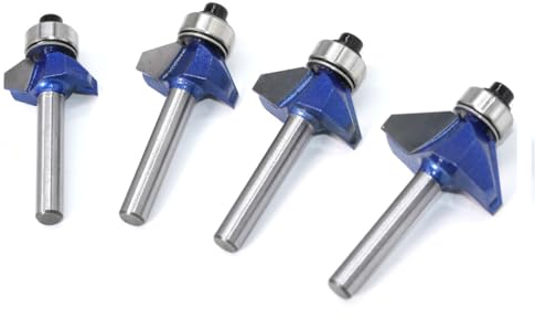 4-teilig 6mm Schaft 45-Grad Fasenfräser Hartmetall Bestückt Kanten Formende Fräser für Zimmerei Fasen Holzbearbeitung Trimmen, mit Anlaufkugellager