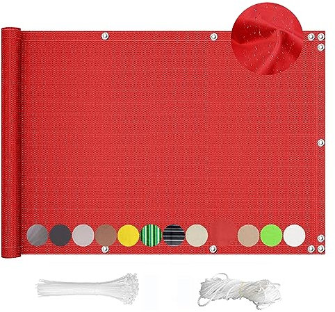 QINGLV Sichtschutz/Balkon 60x700cm Balkon Umrandungen Stoff Windschutz Und Blickdichte Balkon Sichtschutzwand Ohne Bohren Für BalkongeläNder Garten -Rot