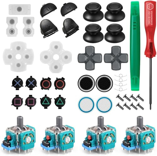 Controller Thumbsticks Ersatzpads Komplettes Set Kompatibel mit PS4 L1 R1 L2 R2 Triggerfedern und leitfähige Gummi-Pad-Taste Reparatur Ersatzteile