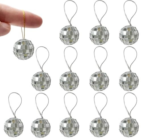 JOYVOX 12 PCS Mirror Balls - 1.6 Inch Mini Disco Balls, Reflective Party Decorations, Christmas Tree Ornaments, Silver