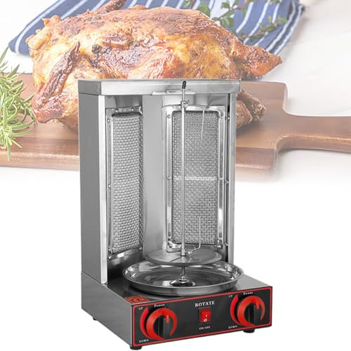 Beachtiful Grill Machine Forno Verticale per Barbecue a Gas con 2 o 3 Fuochi Girevole a 360° Kebab Grill Broiler Gyro Girarrosto Forno per Uso Commerciale e Domestico,Dual