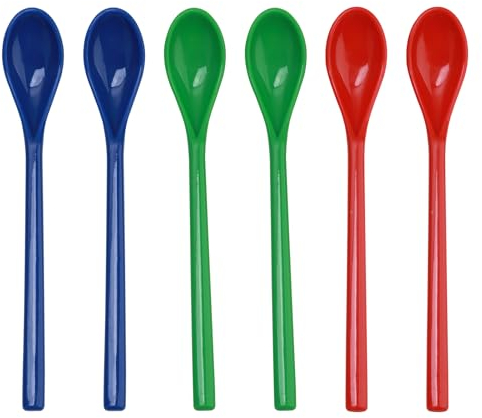6 Pezzi Cucchiai in Plastica di Lunghi, 18cm Cucchiai con Manico Lungo Colorata, Cucchiaio da Dessert Riutilizzabile Duratura per Minestra Caffè Dessert Cocktail e Dolci (Rosso, Blu, Verde)