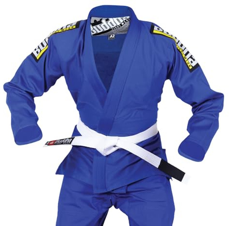Buddha Fight Wear-Kimono Premium Infinity Negro de Jiu Jitsu Brasileño/BJJ Gi con Cinturón Blanco, Unisex Adulto (Azul Royal, ML=A2)