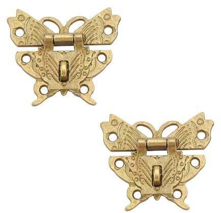 Namvo 2 set Vintage Butterfly Cabinet Box Lås Spärrar Små träsmyckeskrin Haspar med skruvar Dekorativt hantverk och möbelbeslag i bronsfärg