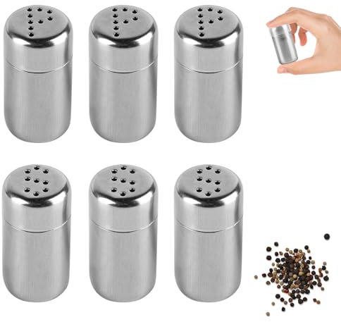 6 Pcs Stainless Steel Salt and Pepper Shakers Set, 5ml Mini Salt and Pepper Pots Set, Small Salt and Pepper Sets, Mini Salt Shaker with Lid for Kitchen Home Restaurant Camping Flour Spice Shakers