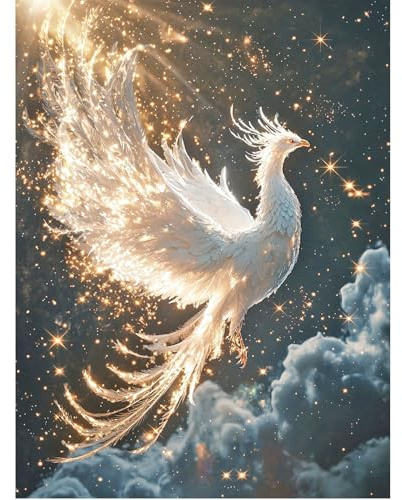 SHEGZHUC 40 x 50 cm Diamond Painting Phoenix White Diamond Painting Phoenix Diamond Painting Bird Diamond Painting Animals Mosaic Diamond Painting Art Embroidery Cross Stitch Pictures Gift Wall