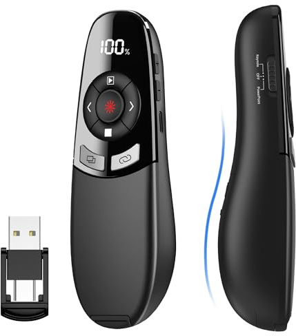 Presentador inalámbrico USB C de 2,4 GHz, puntero para presentaciones con indicador de batería, mando a distancia para presentaciones PowerPoint/Keynote/Google Slides