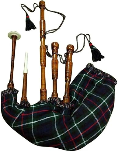 Tartancity Scottish Bagpipe Set with Mackenzie Tartan Cover | Natural Finish Rosewood, Complete Accessories | Tutor Book & Bag