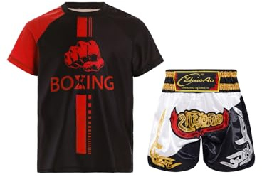 Freebily Boxare Träningsdräkt för barn och pojkar Muay Thailändsk MMA Kampsport Boxning Kortärmad T-shirt + Kick-Thai-shorts Tracksuit, Röd & Vit A, 9-10 anni