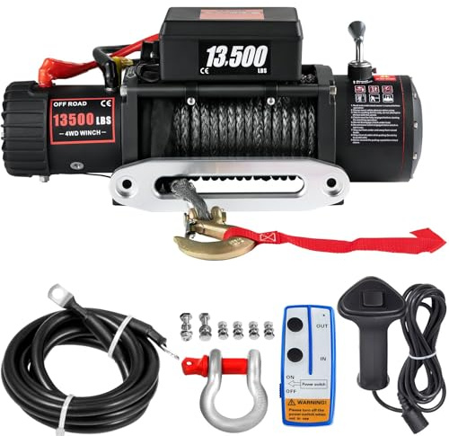 PEIXU Verricello per Auto 13500 lb / 6123 kg Verricello Elettrico 12V Verricello Elettrico con 9.5mm x 24m Argano Elettrico Sollevatore Elettrico con Fune in Acciaio Verricello per Auto Traino UTV ATV