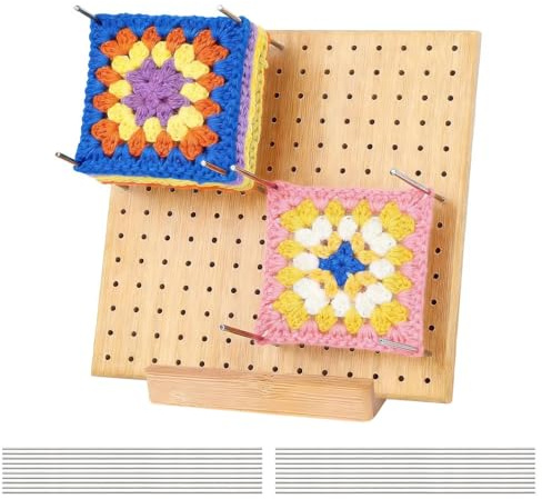 Crochet Blocking Board with 20 Pegs, 7.7inch Granny Square Blocking Boards, Wooden Knitting-Blocking Mats for Crochet and Knitting Projects, Crocheting Accessories Gifts
