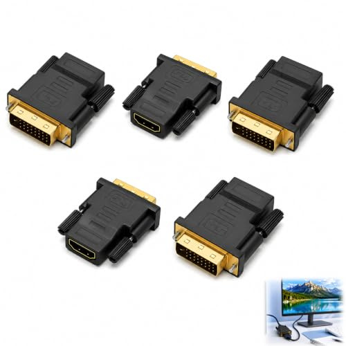 Ihteyuo 5 Piezas Adaptador DVI a HDMI, Convertidor DVI a HDMI 1080P Full HD, Convertidor Bidireccional para Monitor TV Tarjeta Gráfica PC Portátil Pantalla Consola