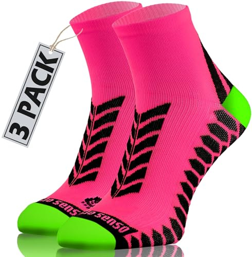 sesto senso sportstrumpor kvinnor män 3 till 12 par färgglada sportstrumpor löparstrumpor, Rosa, 3-6 Short