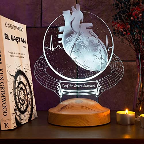 Geschenkelampe Personalisierte Geschenke 3D Led Lampe Abschiedsgeschenk für Arbeitskollegen Kollegin Name Arbeit Praxis Artzt Krankenschwester Psychologe Zahnarzt (Herz)