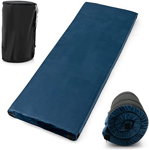 Goplus Memory Foam Camping Mattress, Portable Roll up Sleeping Pad w/Anti-Slip Bottom, Travel Bag, Single/Twin Waterproof Floor Mat, Guest Bed (Blue, Single 72 x 25)
