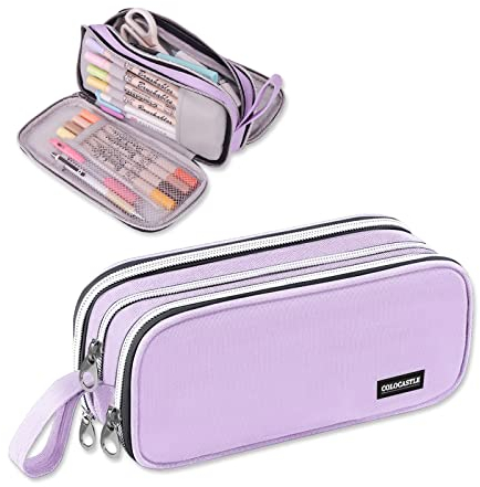 COLOCASTLE Federmäppchen Mäppchen Federmappe groß mit 3 Fächern Federtasche Mädchen Jungen Teenager Pencil Case Schlamppermäppchen für Schule Büro (Lila)
