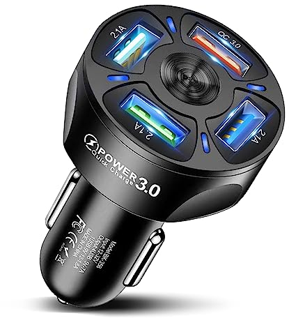 HORJOR USB Auto Ladegerät Zigarettenanzünder Adapter 4 Port, Schnellladegerät USB Kompatibel mit iPhone, Samsung, Galaxy, iPad, Huawei, Xiaomi
